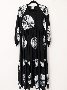 NorBlack NorWhite Ayana Tie Dye Maxi Dress Black White XL